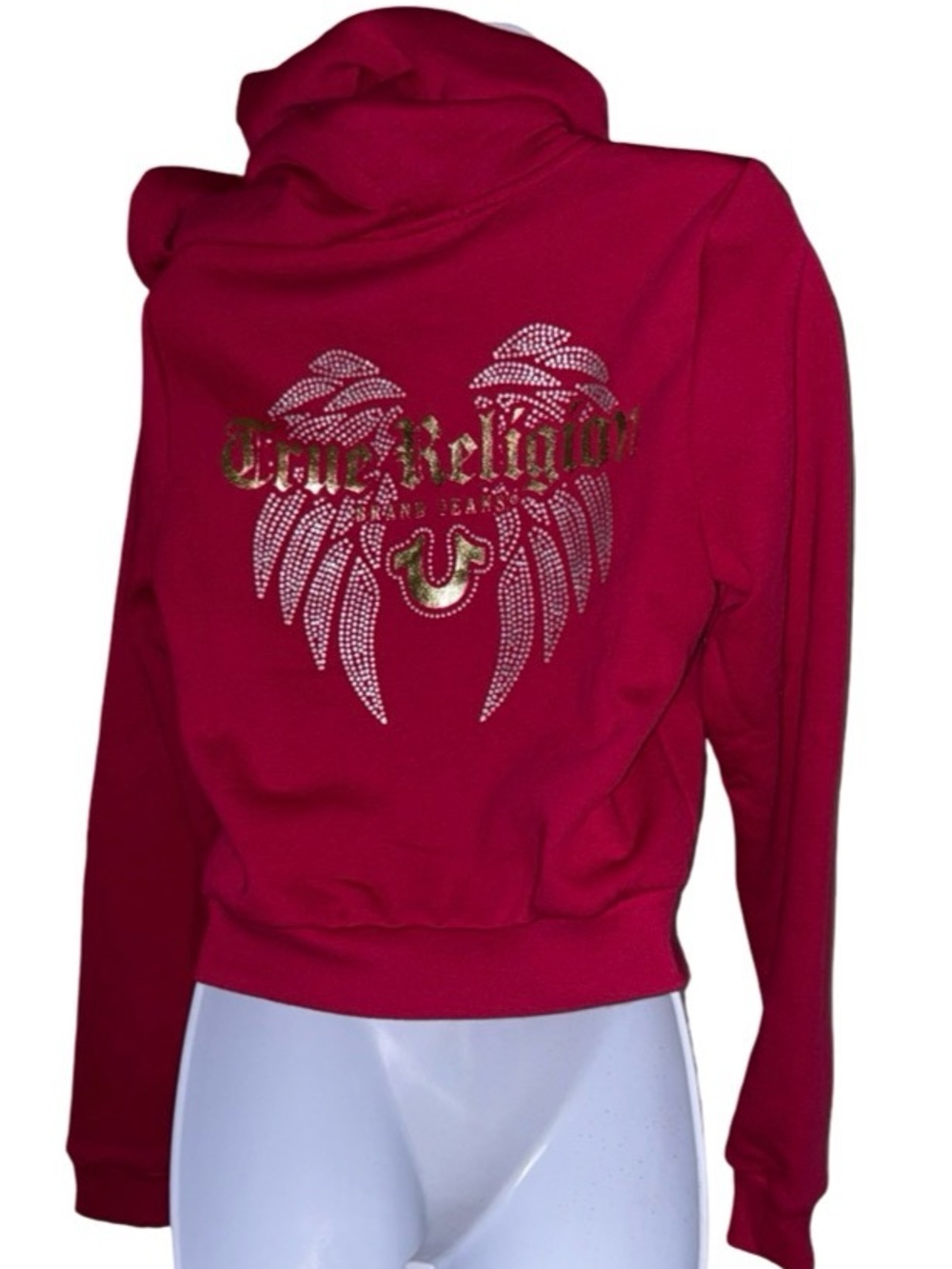 TRUE RELIGION BLING GLITTER SILVER WINGS FLEECE ZIP UP HOODIE NWT - Picture 9 of 11